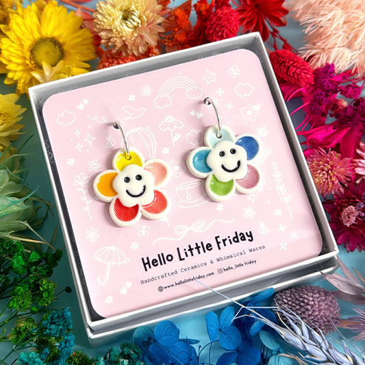 RAINBOW FIELDS : THE HAPPIEST DAISIES ~ PORCELAIN Drop Earrings Handmade by Jo Kealley