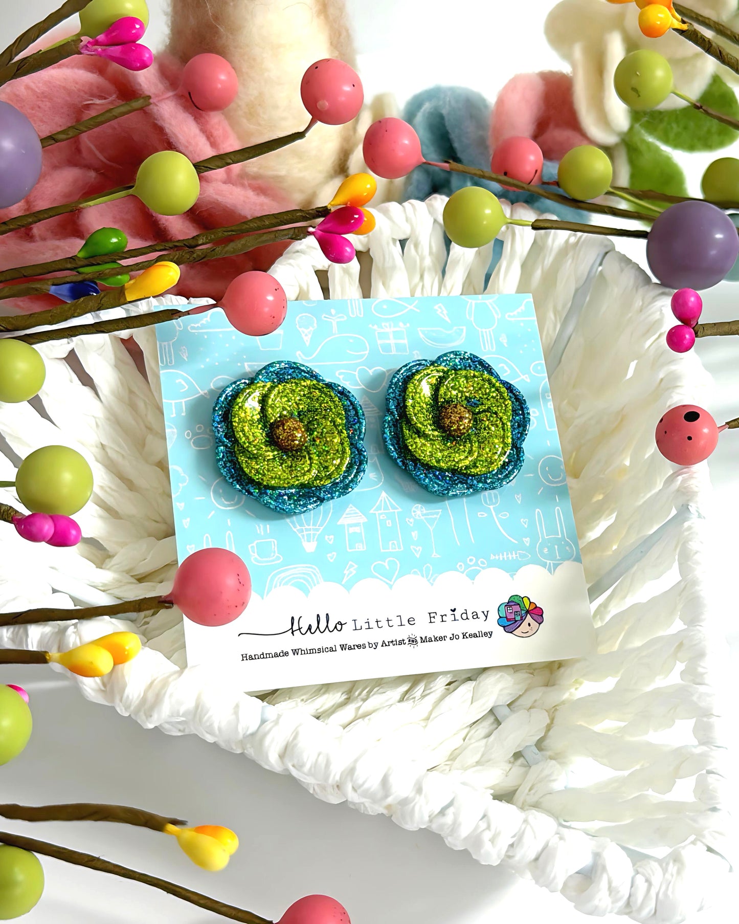 JEWEL BLOOMS : Choose your colour : Handmade Resin STUD Earrings