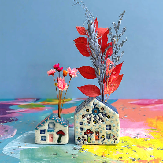 Hello Little BIG HOME Vase : 5 & 6 : Handpainted Ceramic Home Vases by Jo Kealley