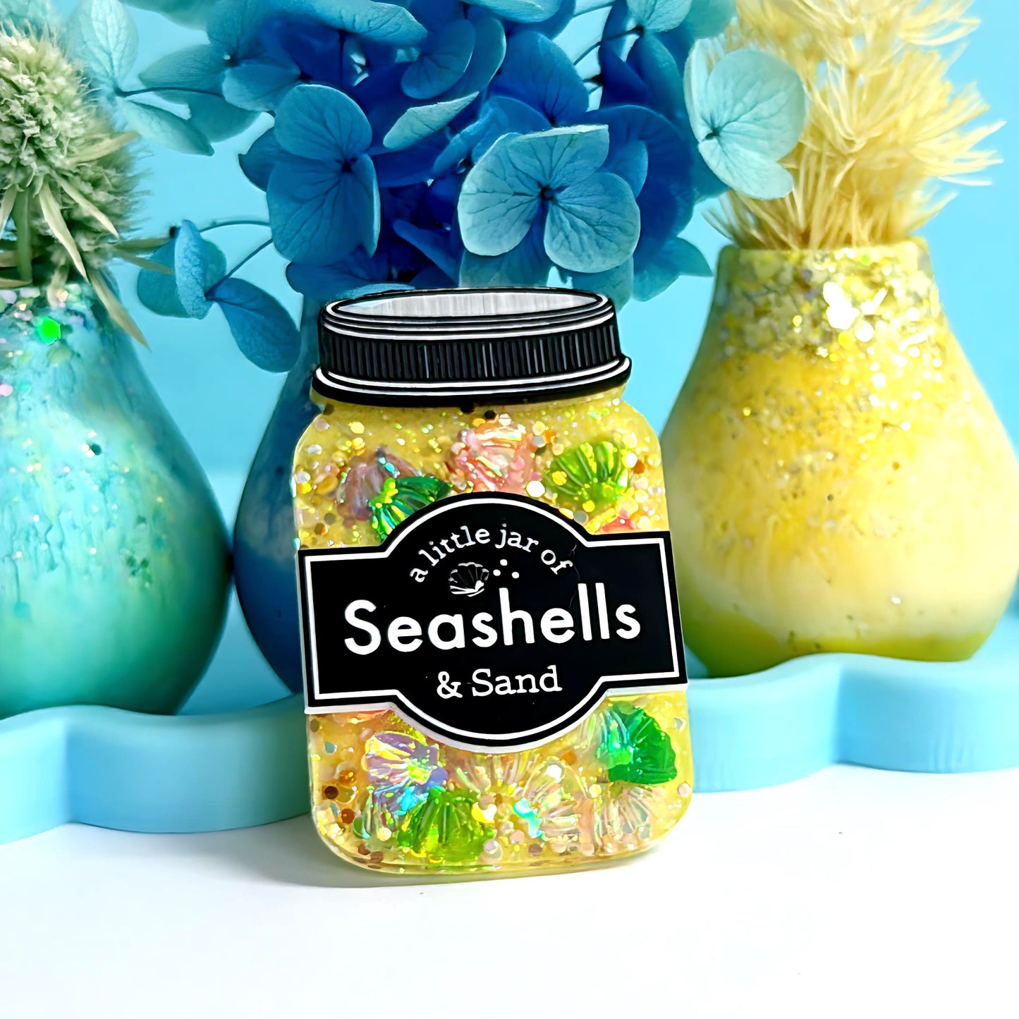 A LITTLE JAR OF : SEASHELLS & SAND : Handmade Resin & Acrylic BROOCH