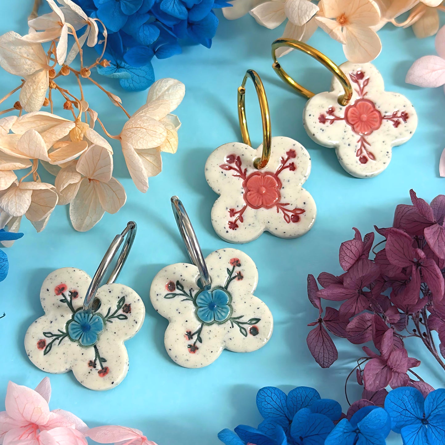 BOTANICA CERAMICA : Choose your colour : Ceramic Earrings by Jo Kealley