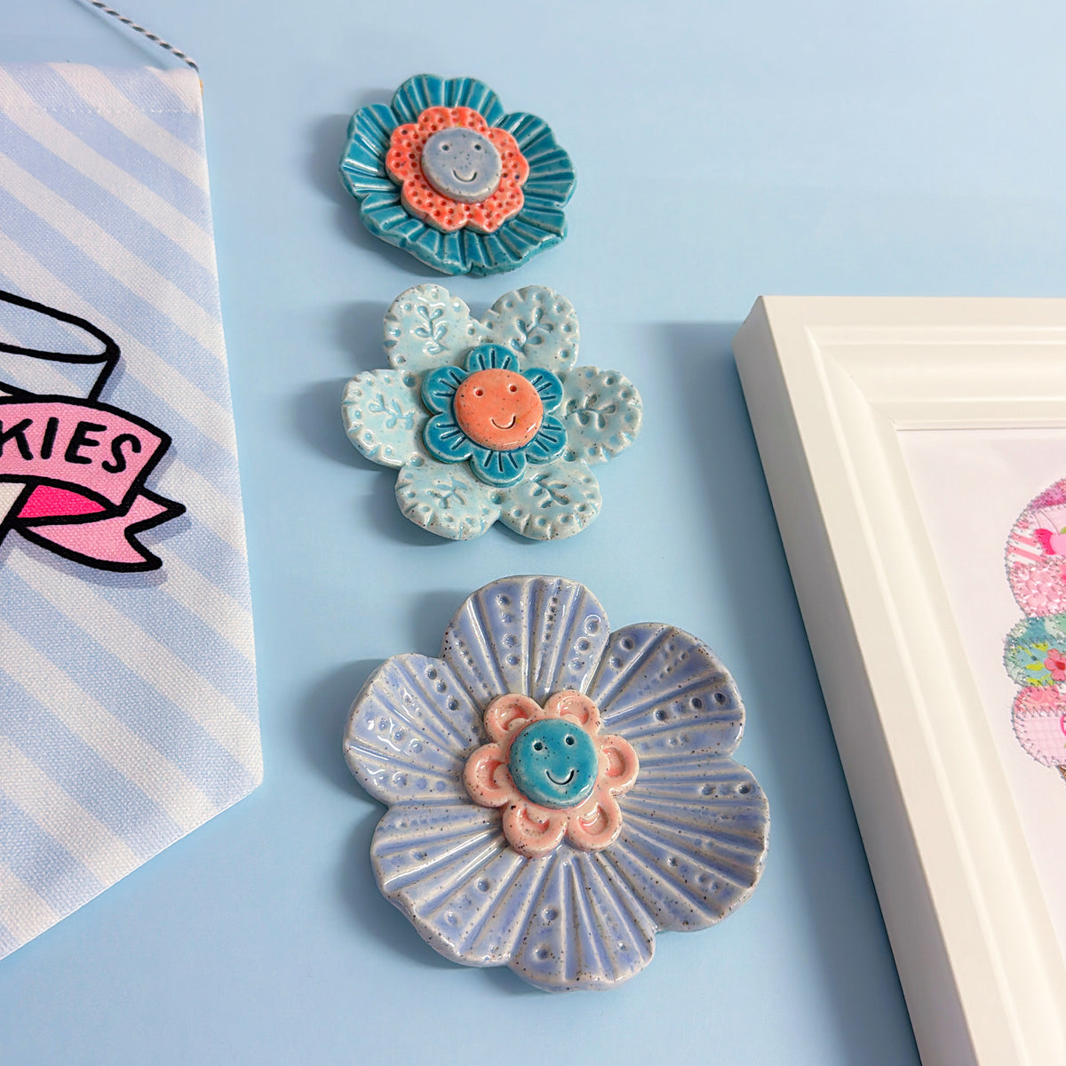 Petal Pink Teal Lavender & Baby Blue WALLFLOWERS Wall Art : Choose your design : Handmade Ceramic Ornaments by Jo Kealley