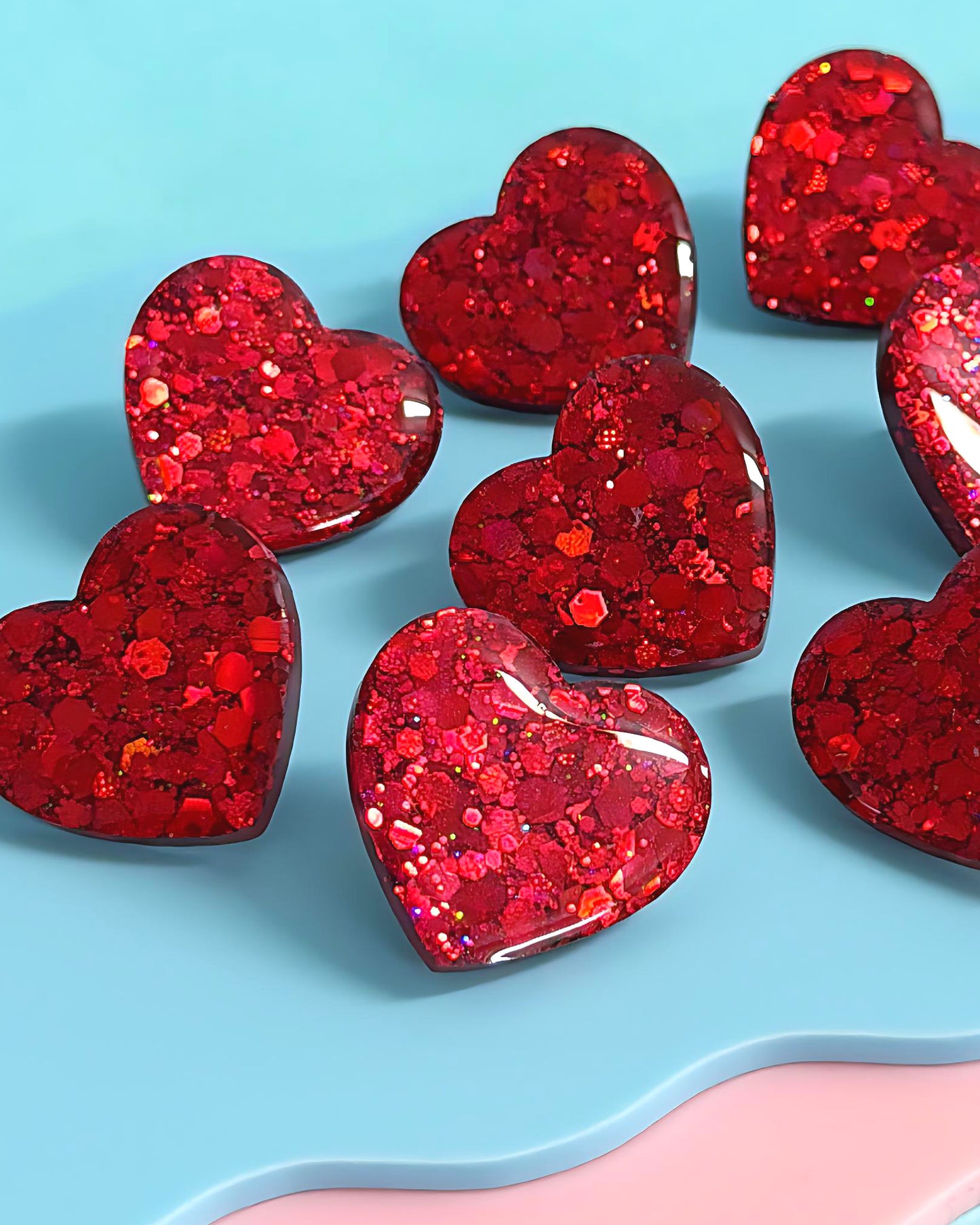 RUBY DISCO HEART : Mega STUD : Handmade Resin Earrings