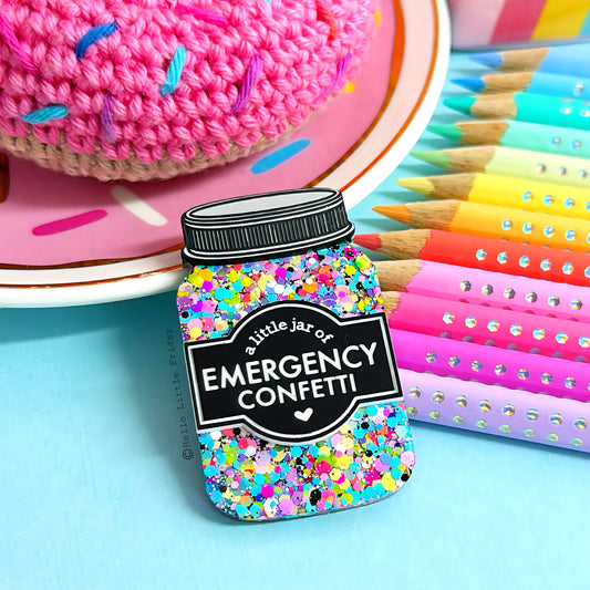 A LITTLE JAR OF : EMERGENCY CONFETTI : Handmade Resin & Acrylic BROOCH