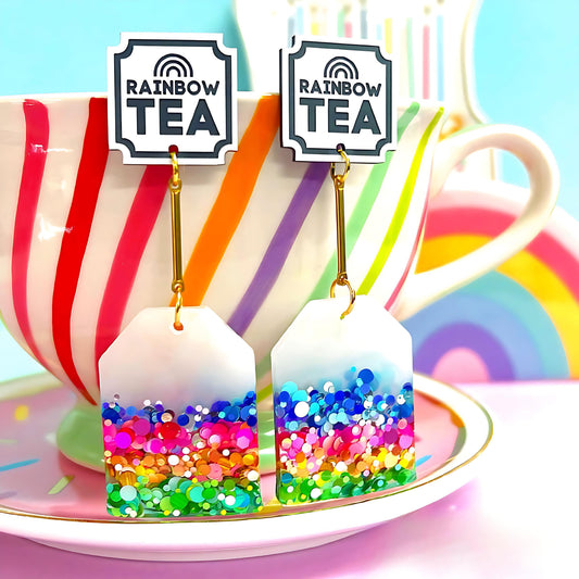 RAINBOW TEA : Handmade Resin & Acrylic Stud-top DROP Earrings