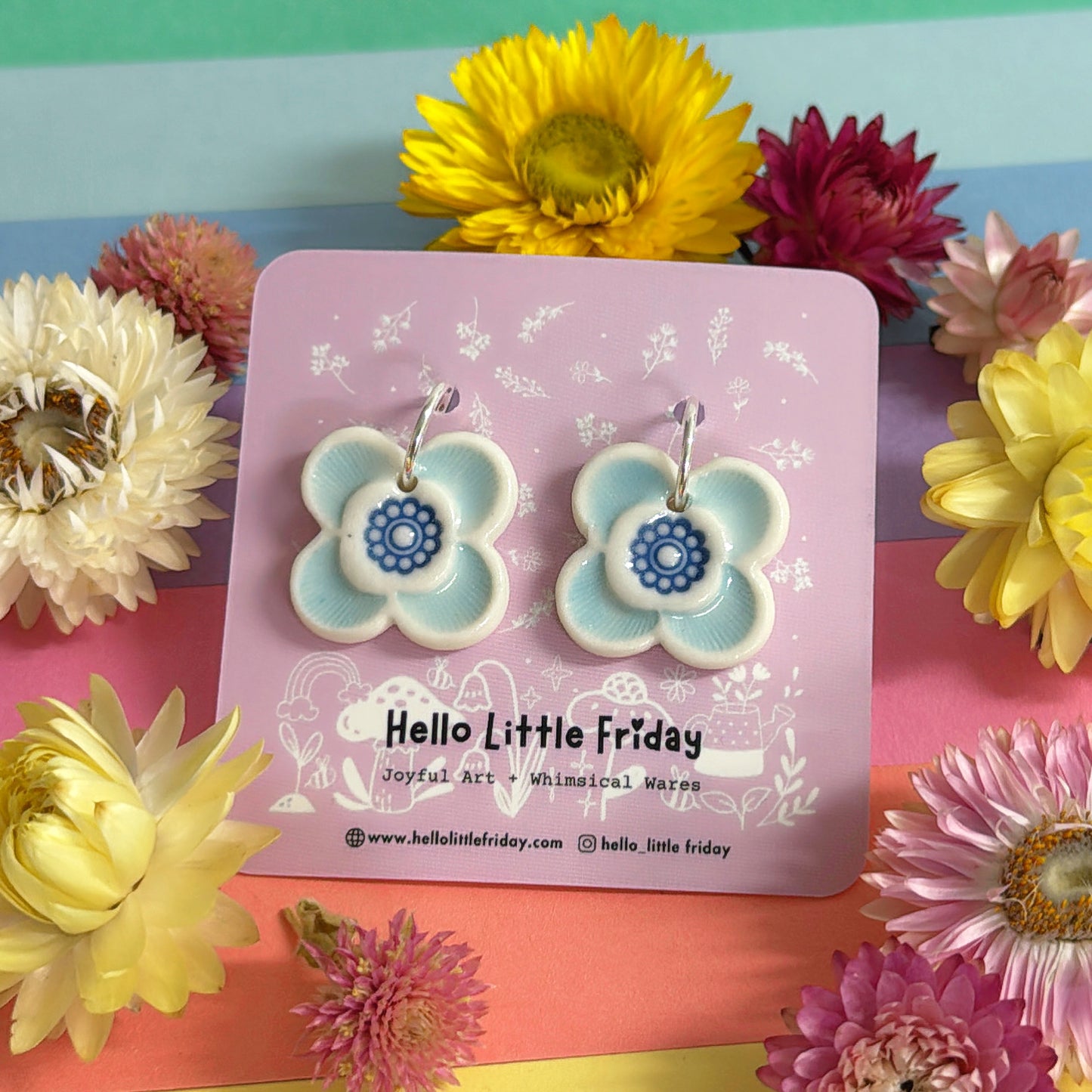 RAINBOW FIELDS : 
LUCKY PETALS ~ Choose your colour : PORCELAIN Drop Earrings by Jo Kealley