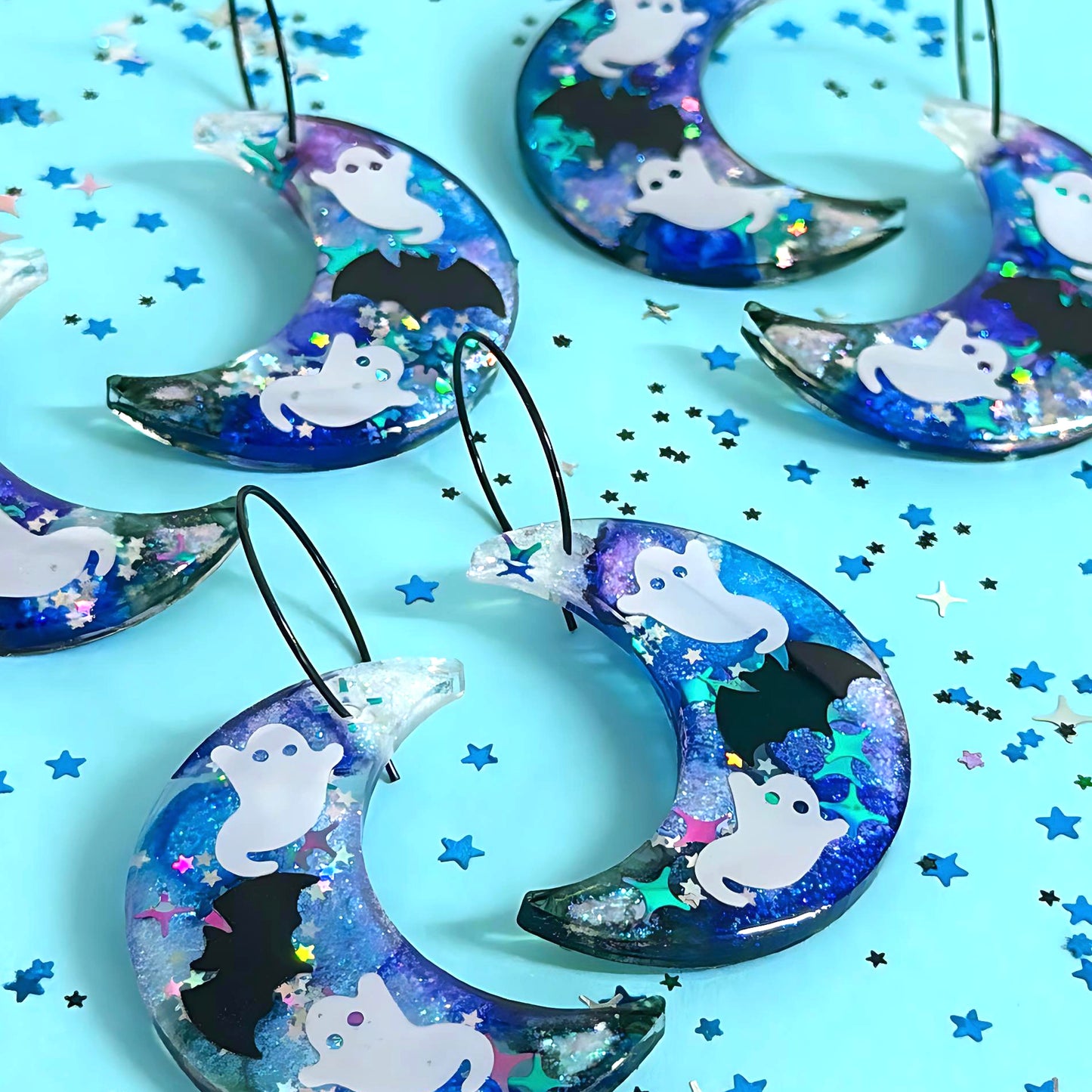 SPOOKY OPAL MOON : Handmade Resin DROP Earrings