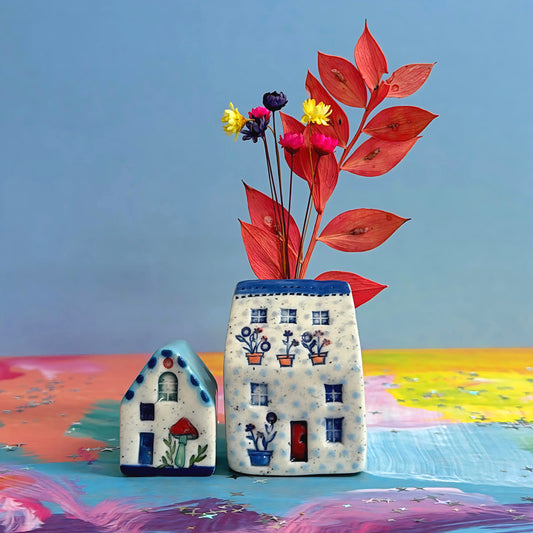 Hello Little BIG HOME Vase : 1 & 2 : Handpainted Ceramic Home Vases by Jo Kealley