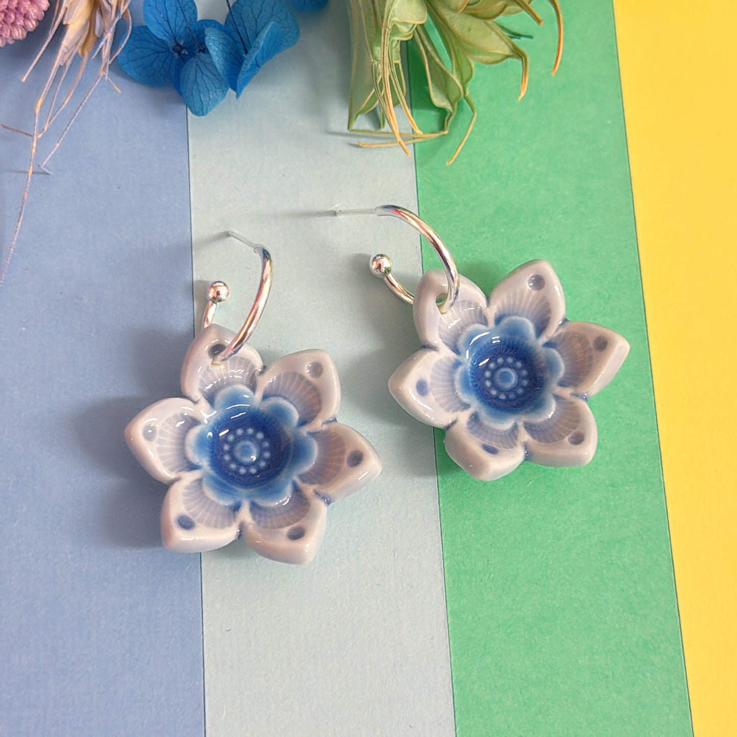 3D STARFLOWERS : Choose your colour ~ PORCELAIN Drop Earrings Handmade by Jo Kealley