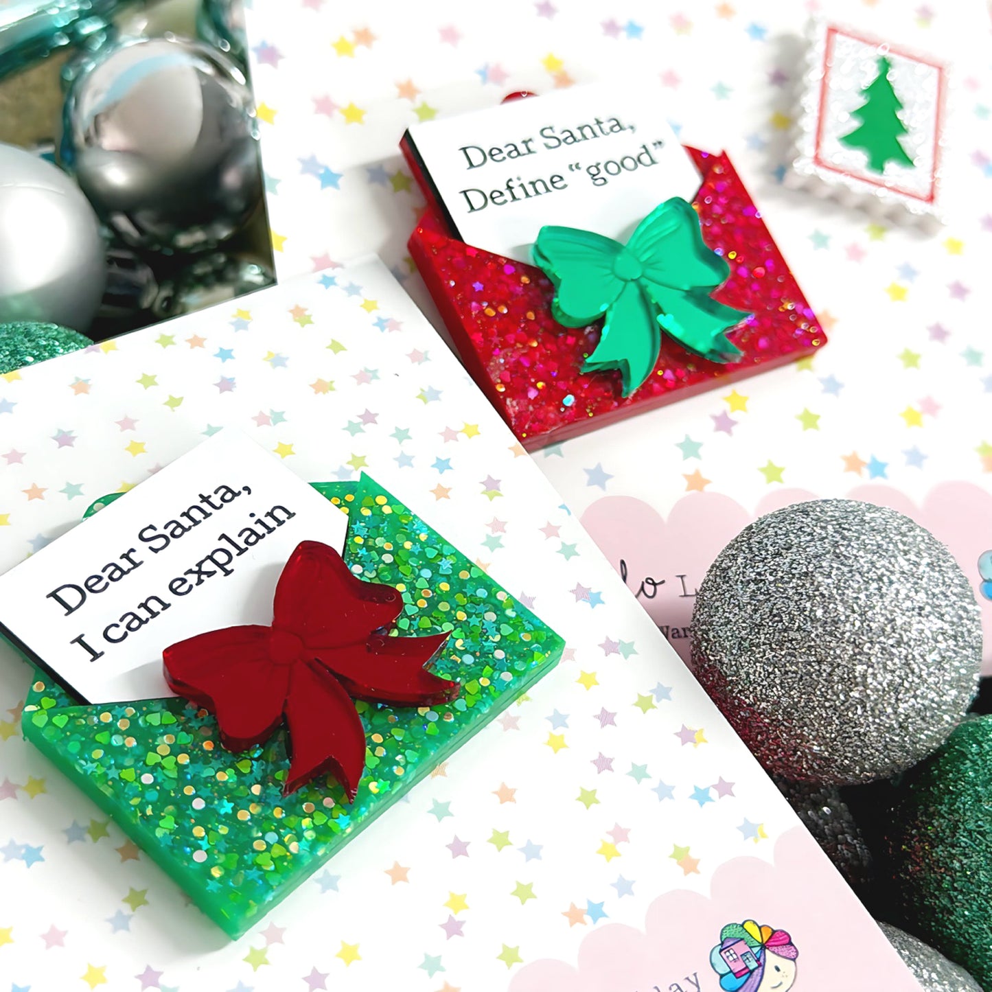 DEAR SANTA : Choose your design : Handmade Resin & Acrylic BROOCHES