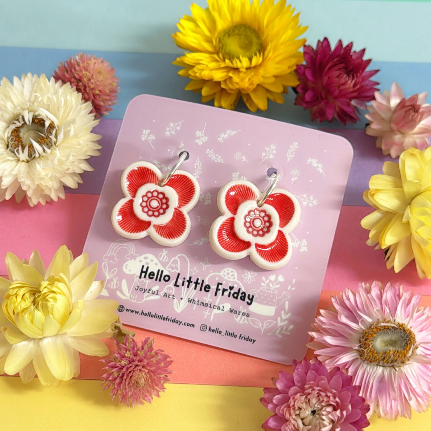 RAINBOW FIELDS : 
LUCKY PETALS ~ Choose your colour : PORCELAIN Drop Earrings by Jo Kealley