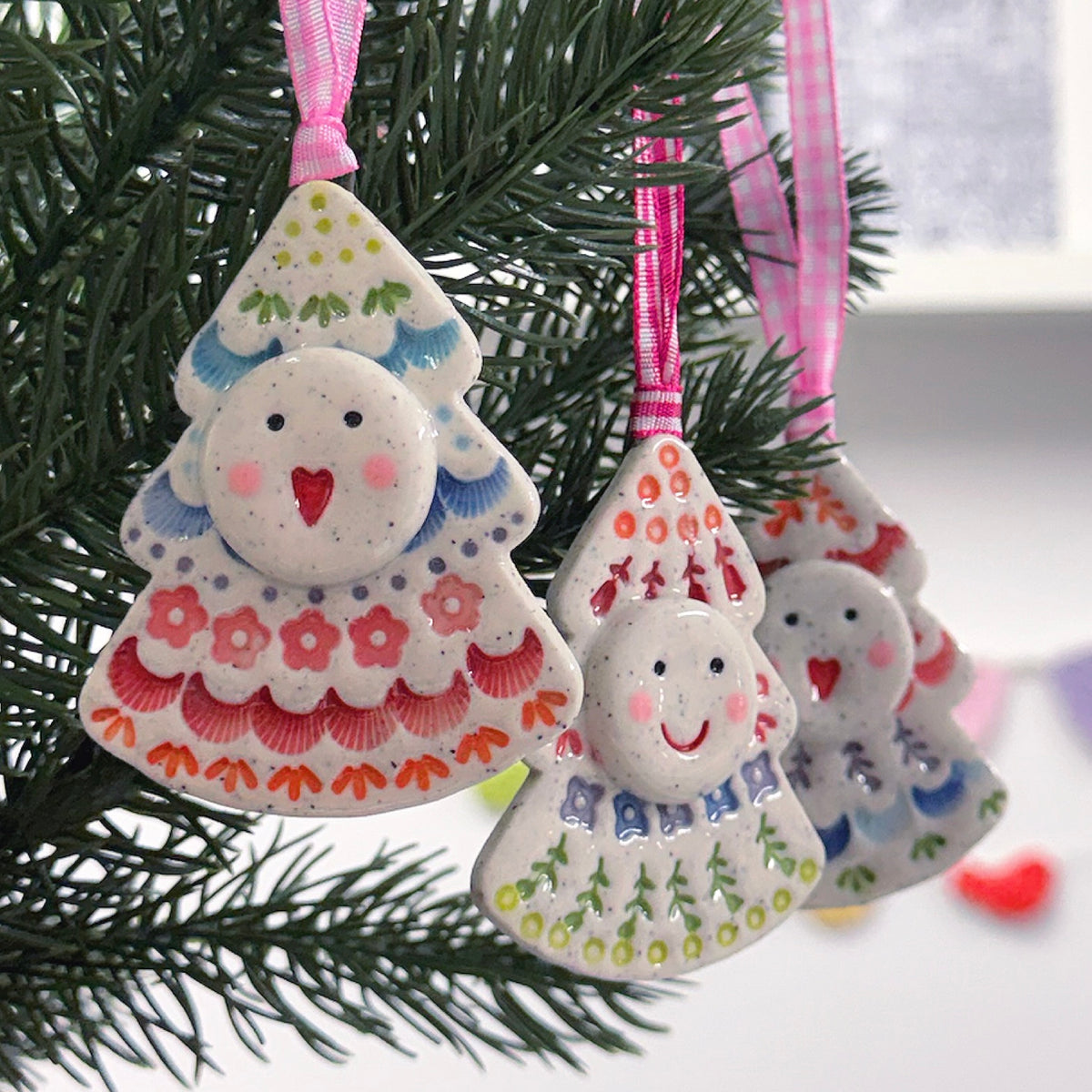 The Happiest Rainbow Tree ~ Choose your design : Medium Handmade Ceramic Christmas Ornaments  by Jo Kealley