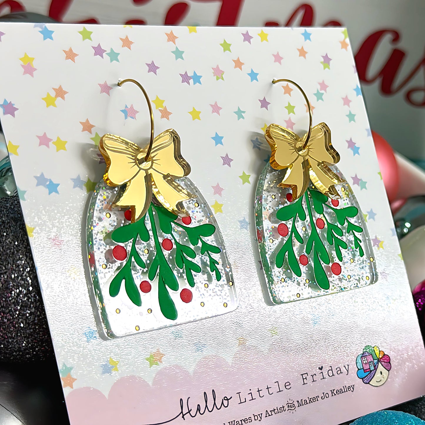 CHRISTMAS MISTLETOE : Choose your colour : Handpainted Acrylic Drop Earrings