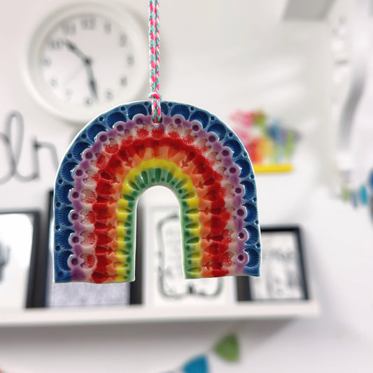 One of a kind RAINBOW TALISMAN Wall Art : Handmade Porcelain Ornament by Jo Kealley