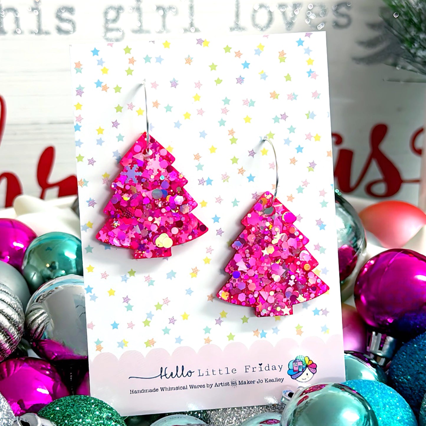 MERRY PINK-MAS CHRISTMAS TREES : Handmade Resin DROP Earrings