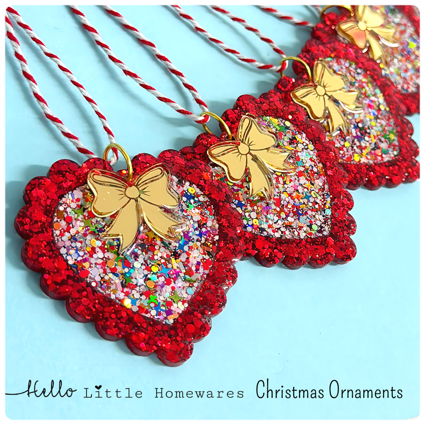 THE HEART OF CHRISTMAS: SHIMMERING RUBY RAINBOW : Christmas Decoration & Keepsake : Handmade Cast Resin ARTWARES