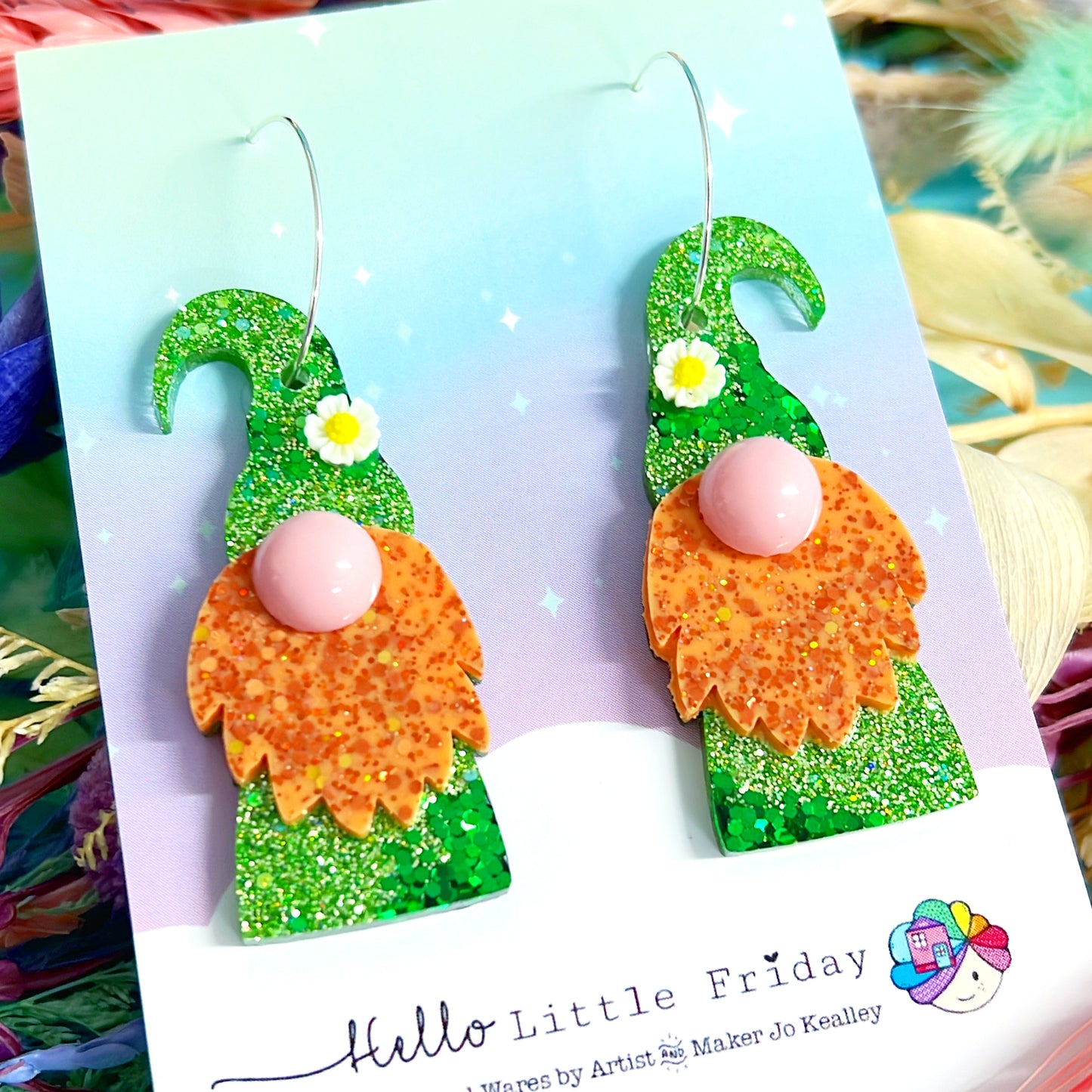 HELLO LITTLE GNOME : St Paddy’s Day : Leprechaun: Handmade Resin DROP Earrings