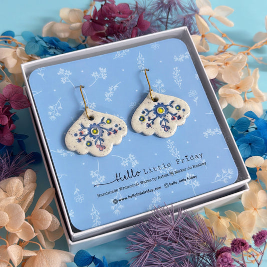 BOTANICA CERAMICA ~ One of a kind pair : PORCELAIN Drop Earrings Handmade by Jo Kealley
