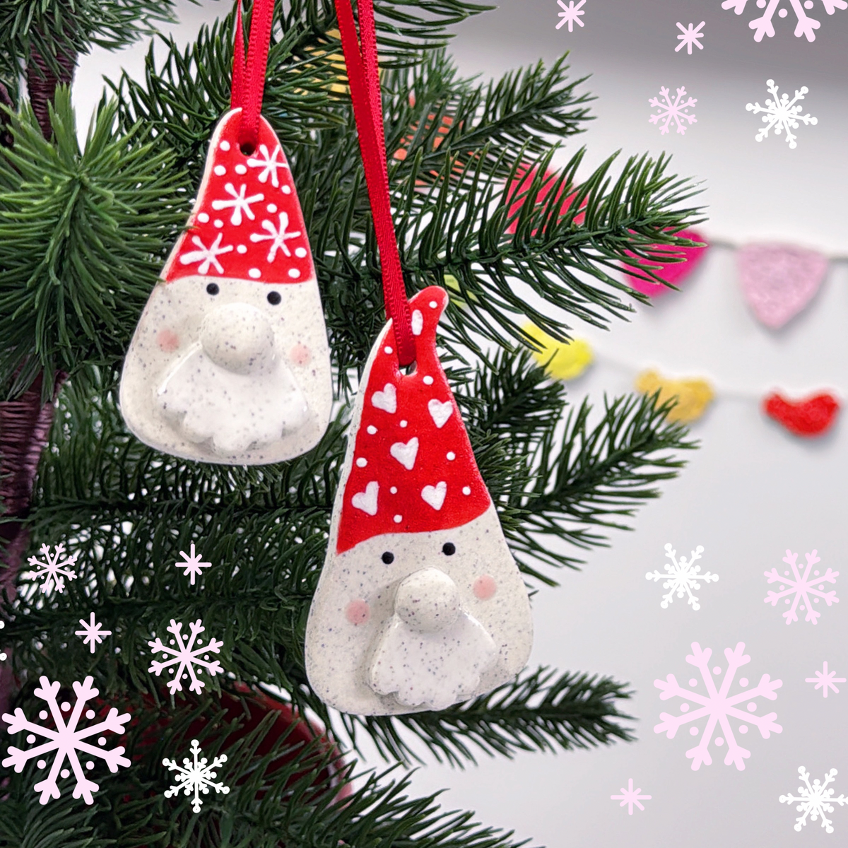 Santa Gnomes ~ Choose your design : Handmade Ceramic Ornaments by Jo Kealley