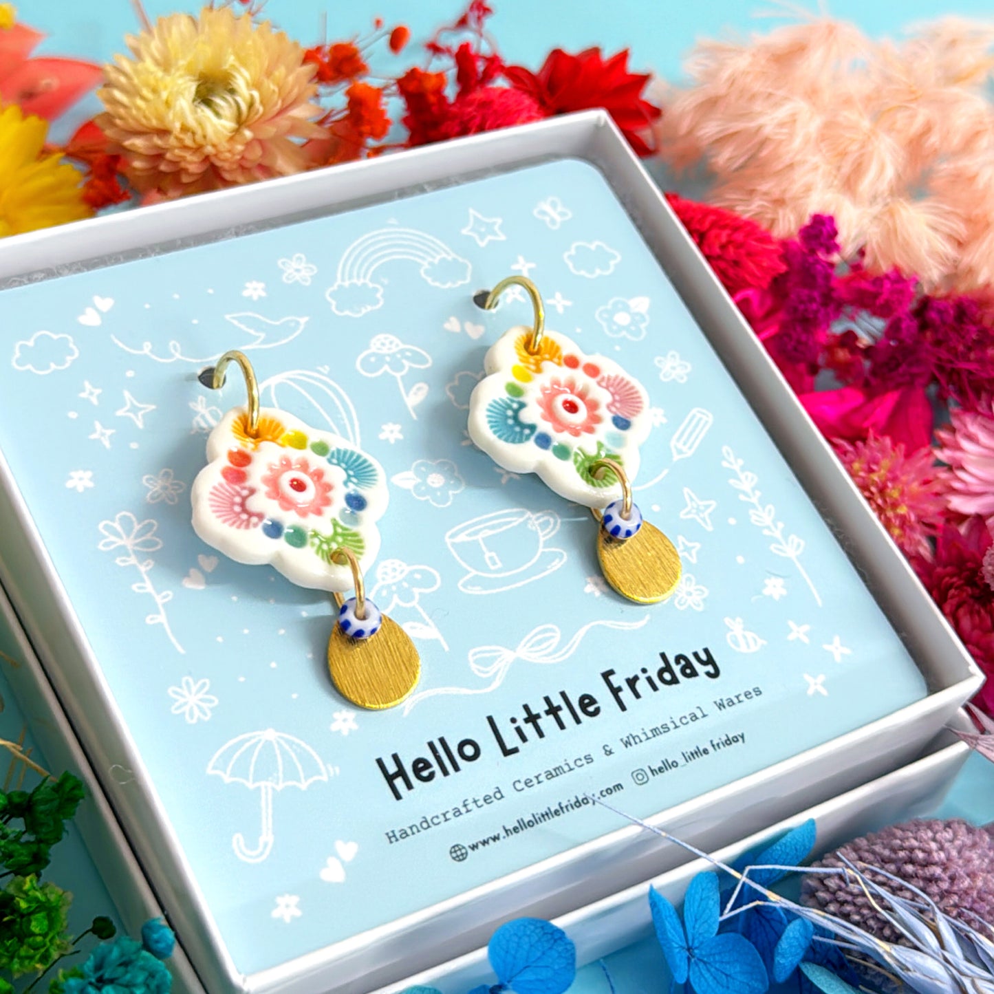 RAINBOW FIELDS : PINWHEELS ~ PORCELAIN Drop Earrings Handmade by Jo Kealley