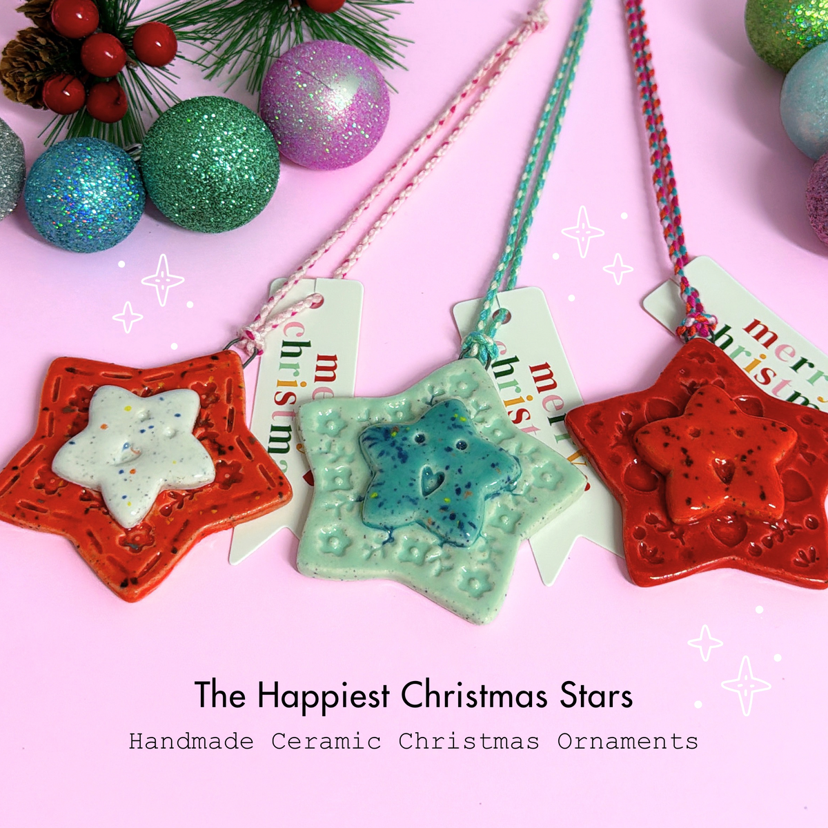 The Happiest Star ~ Choose your colours : Medium ~ Handmade Ceramic Christmas Ornaments  by Jo Kealley