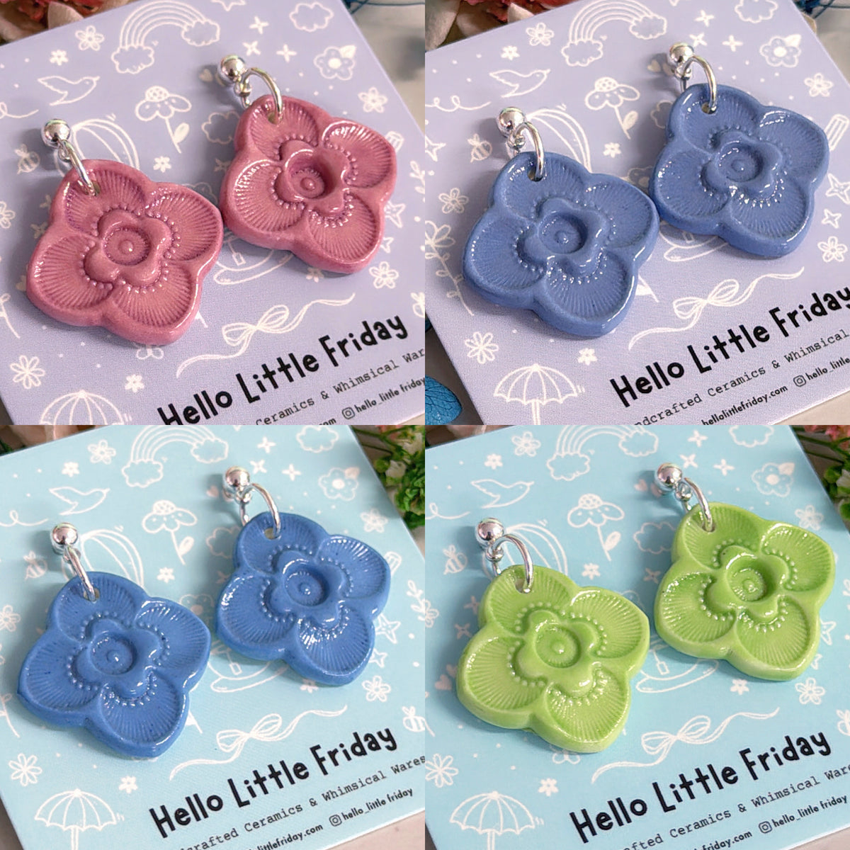 Petite LILAC BLOOMS : Choose your colour ~ PORCELAIN Drop Earrings Handmade by Jo Kealley