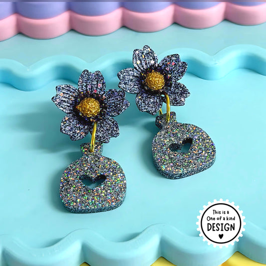 One of a Kind : BEAUTIFUL BOUQUET MINI : Handmade Resin DROP Earrings