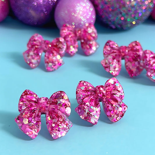 MERRY PINKMAS BOWS : Handmade Resin Midi Stud Earrings