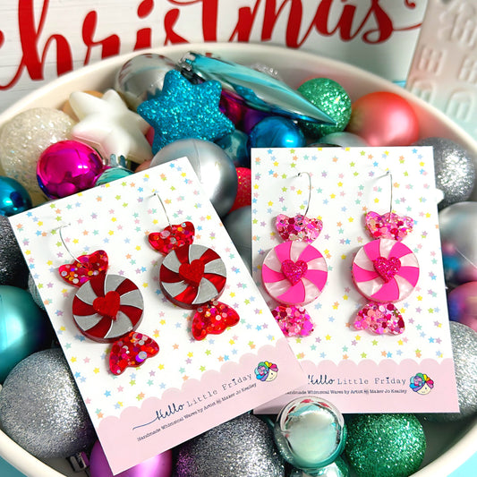 CHRISTMAS CANDY SWIRLY SWEETIES : Choose your colour : Handmade Resin & Acrylic DROP Earrings