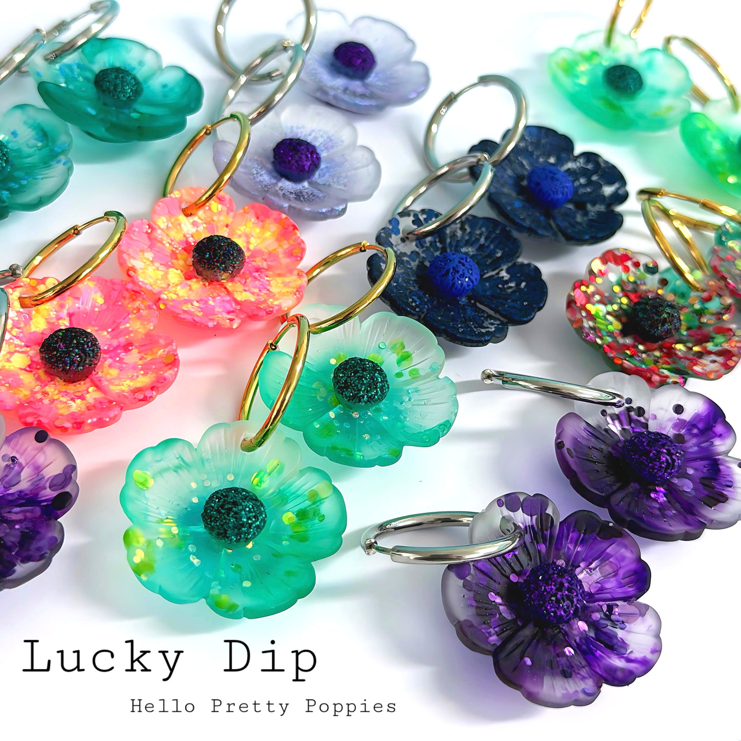 LUCKY DIP : POPPIES - Handmade Resin DROP Earrings