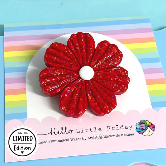 Limited Edition : RUBY RED BLOOM : Handmade Resin BROOCH