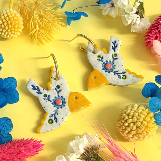 One of a kind : BOTANICA CERAMICA : BLUEBIRDS : Ceramic Earrings by Jo Kealley