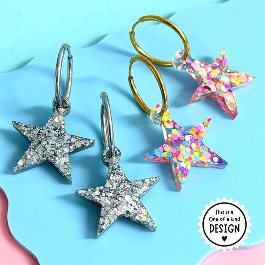 One of a Kind : STARS : Choose your design : Handmade Resin DROP Earrings