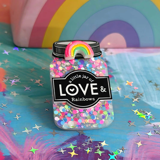 LIMITED EDITION - 2 only : A LITTLE JAR OF : LOVE & RAINBOWS : Handmade Resin & Acrylic BROOCH