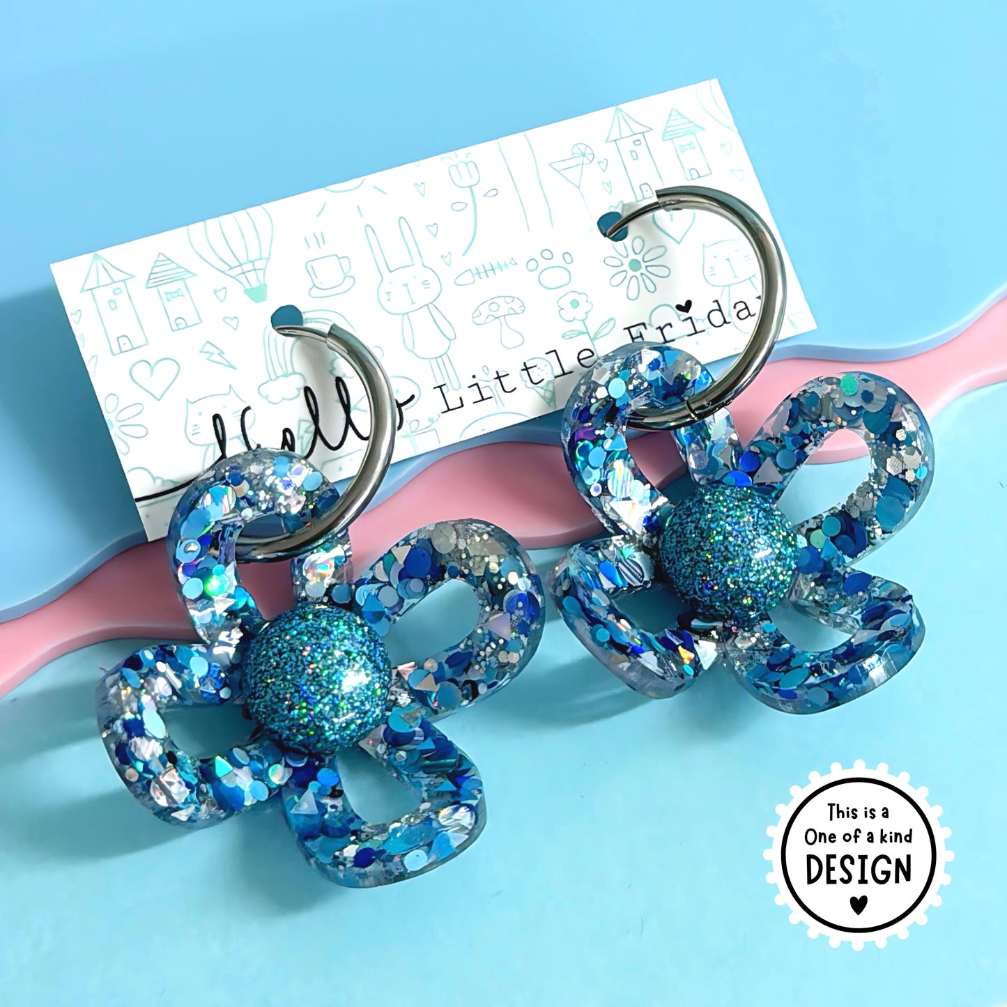 One of a Kind : 3D HAND MOLDED LOOP BLOOMS : Handmade Resin DROP Earrings