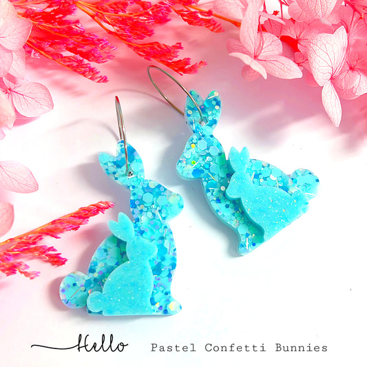 HELLO LITTLE BUNNY FAMILY : BABY BLUES : Handmade Resin DROP Earrings