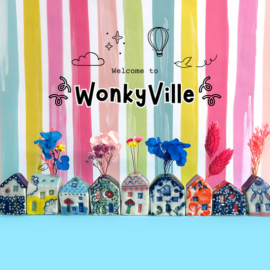 Welcome to WONKYVILLE : Choose your home : Handpainted Ceramic Vases & Sculptures by Jo Kealley