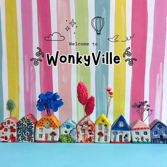 Welcome to WONKYVILLE : Choose your home : Handpainted Ceramic Vases & Sculptures by Jo Kealley