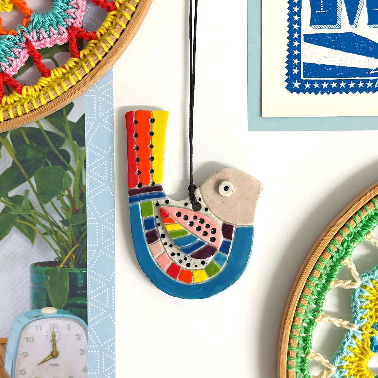Hello Little BIRDIE ORNAMENT : Choose your design : Handpainted Ceramic Wall Art by Jo Kealley
