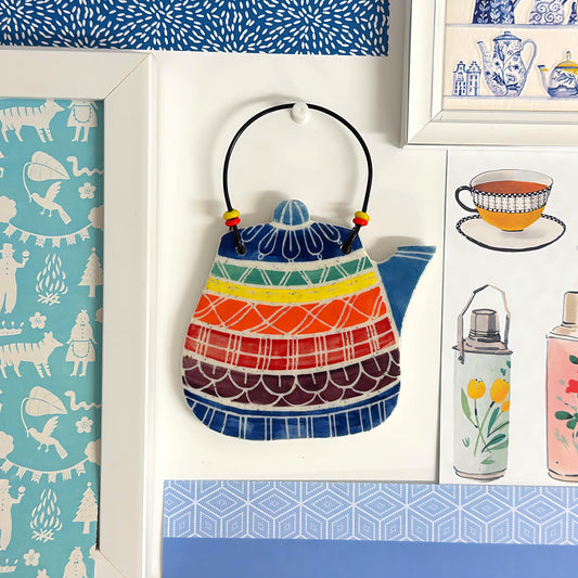 Hello Little RETRO TEAPOT : Choose your design : Handpainted Ceramic Wall Plaque Artwork by Jo Kealley