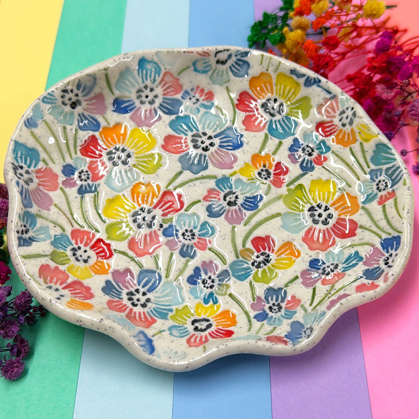 RAINBOW GARDEN ~ Wave-edged Bowl : Handmade Ceramic Treats & Tapas Dishes by Jo Kealley
