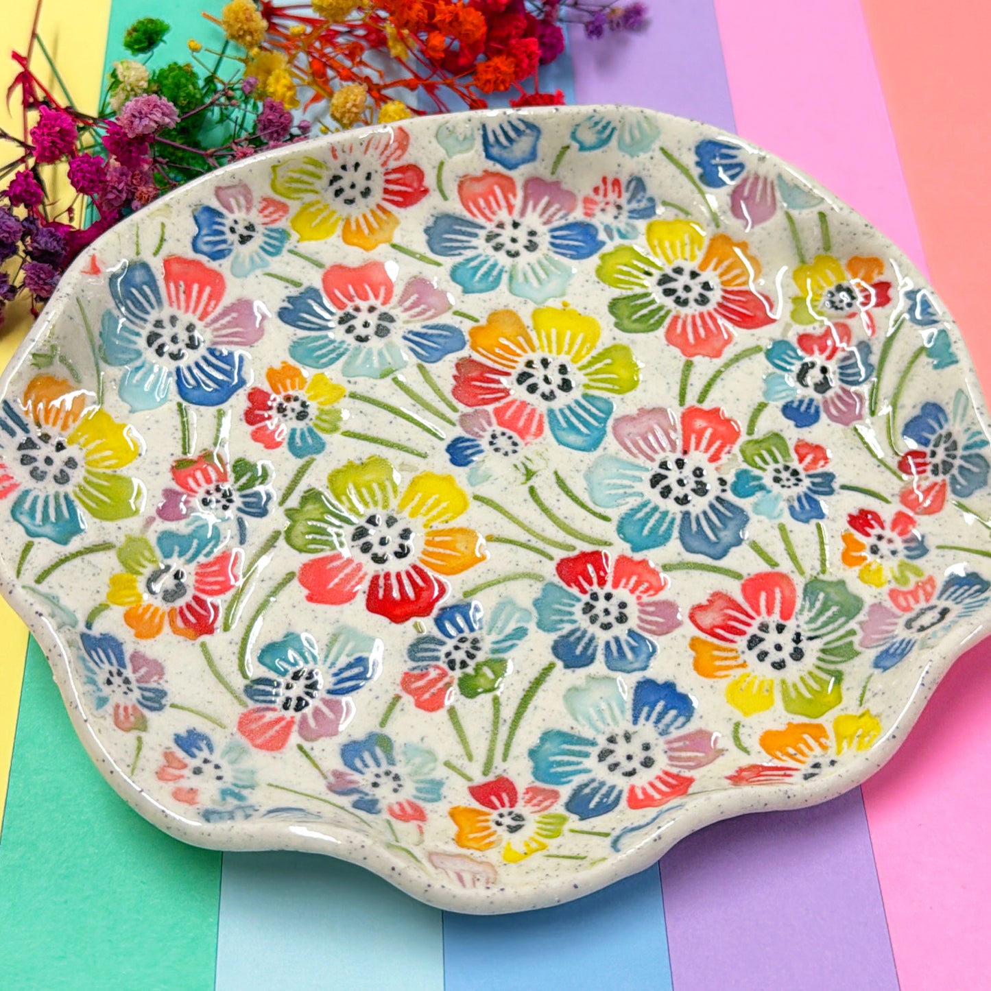 RAINBOW GARDEN ~ Wave-edged Plate : Handmade Ceramic Treats & Tapas Dishes by Jo Kealley