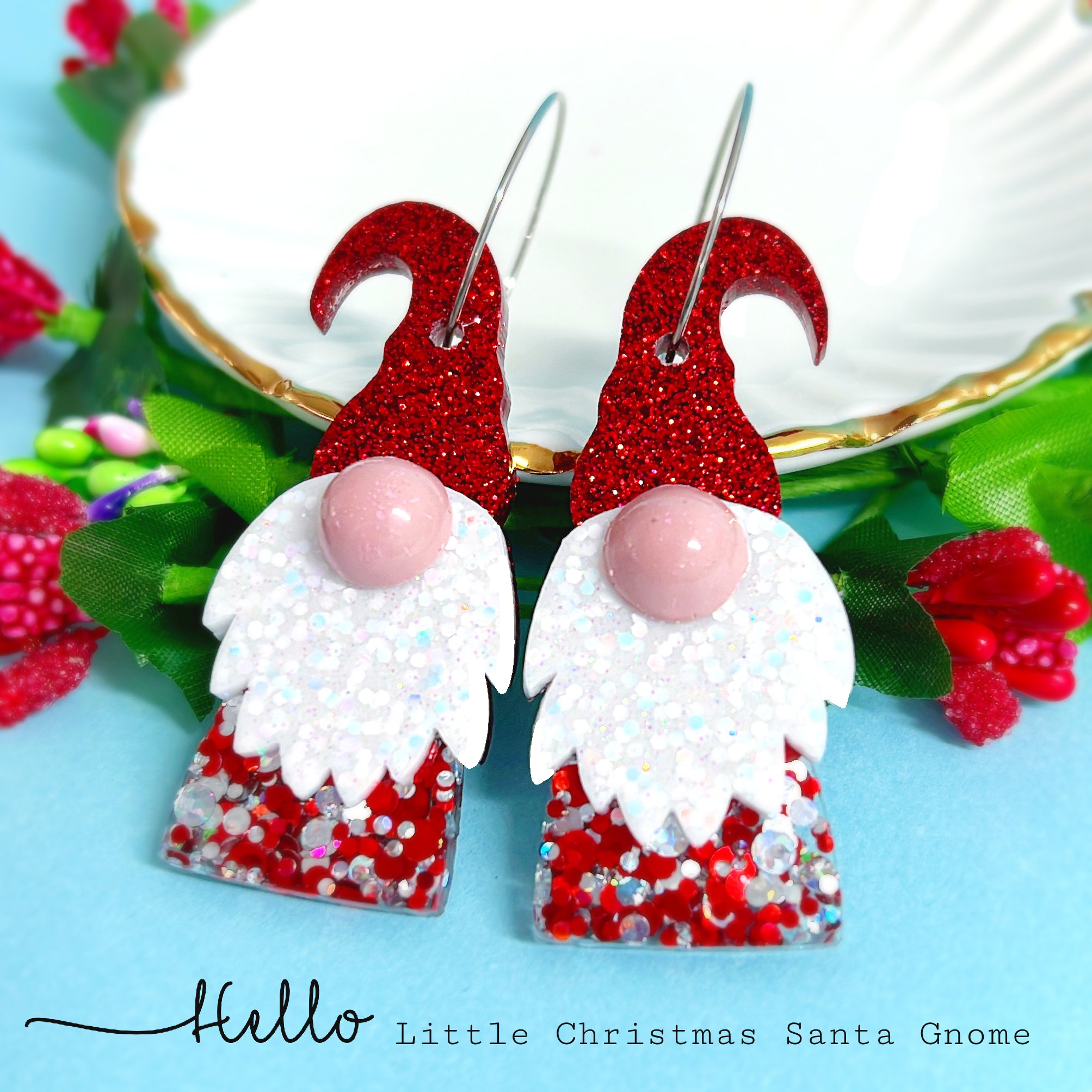 CHRISTMAS GNOME SANTA : Choose your design : Handmade Resin DROP Earrings