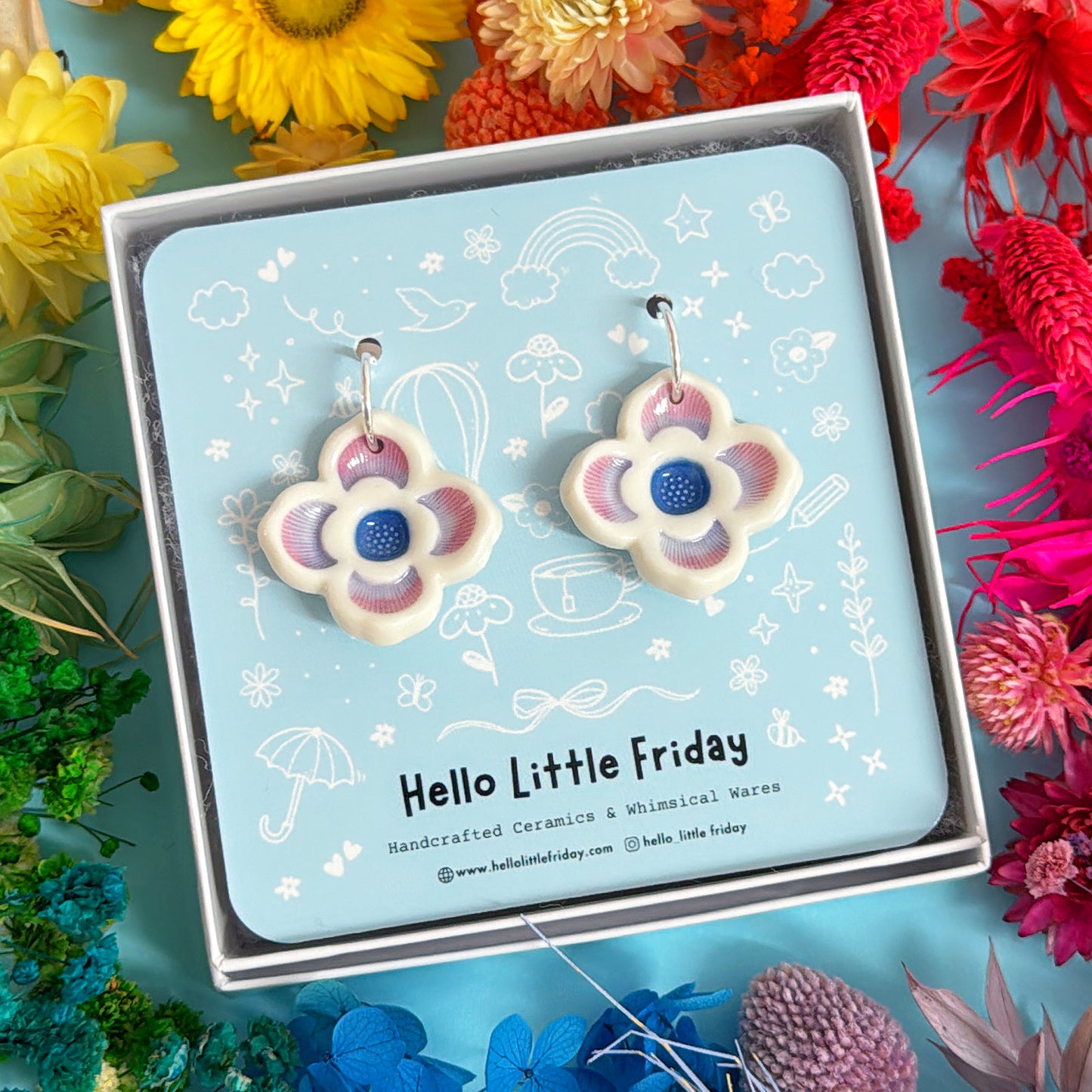 LILACS Lavender lilac ~ One of a kind pair : PORCELAIN Drop Earrings Handmade by Jo Kealley