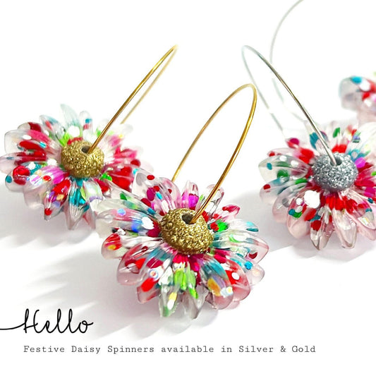 CRAZY FOR DAISY : CONFETTI : Large : Handmade Resin Drop Earrings