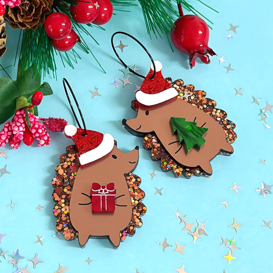 HELLO LITTLE HEDGEHOGS : CHRISTMAS : Handmade Resin & Acrylic DROP Earrings