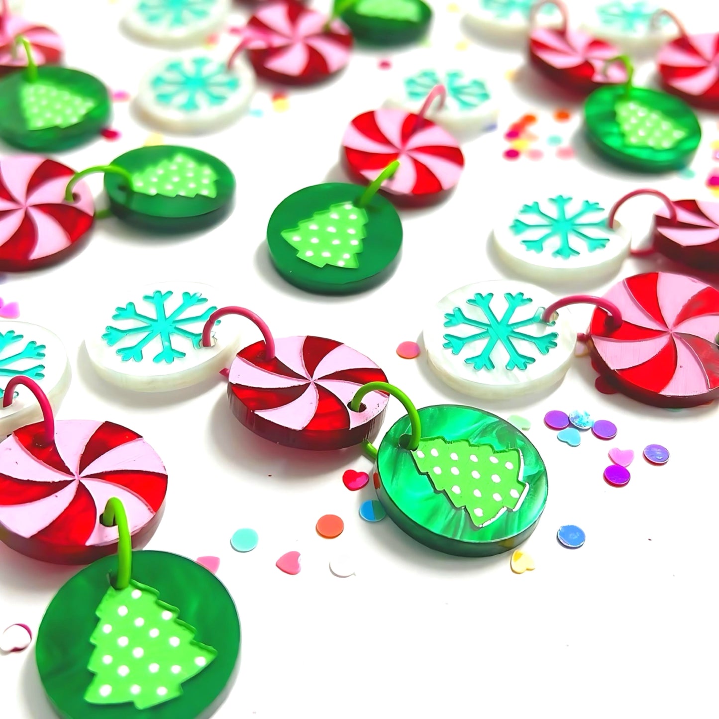 HELLO CHRISTMAS LOLLY DROPS : Handpainted Acrylic DROP Earrings