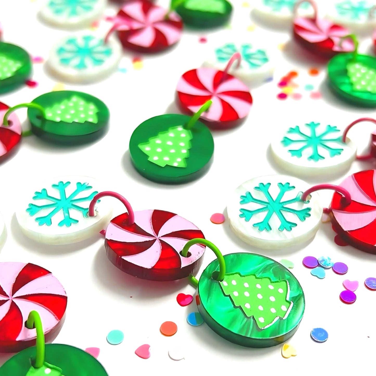 HELLO CHRISTMAS LOLLY DROPS : Handpainted Acrylic DROP Earrings