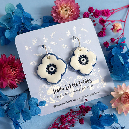 DELFT BLOOMS Navy Blue ~ PORCELAIN Drop Earrings Handmade by Jo Kealley