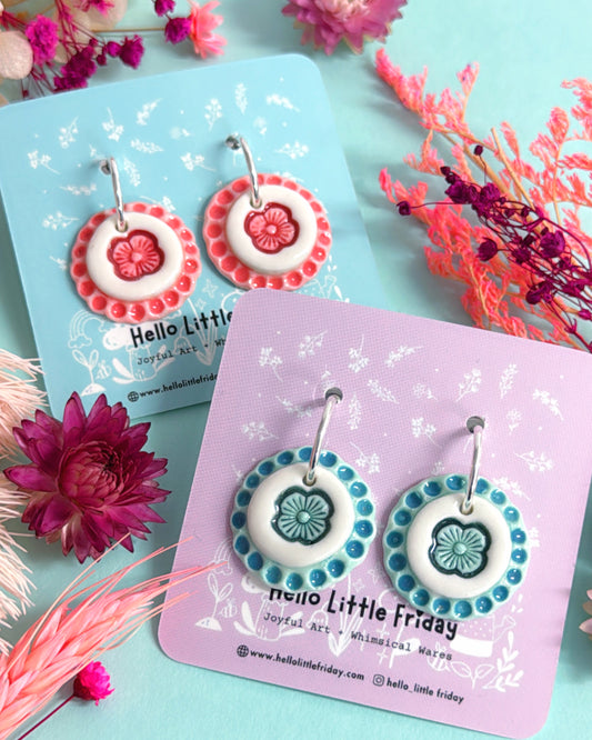 RUFFLE BLOOMS ~ Choose your colour : PORCELAIN Drop Earrings by Jo Kealley